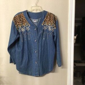 Vintage, Donna blinged out  denim shirt. Size small excellent shape